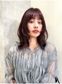 姫カットレイヤーチェリーレッドレイヤーカットピンクブラウン