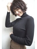 大人ショート/暗髪ショート/くせ毛風パーマ/大人小顔ボブ