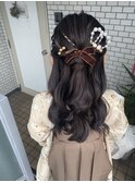 袴ヘアセット　ハーフアップ　アップヘア　金箔