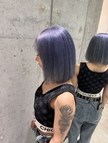 ロンド レア 天神大名店(Lond Le’a)&nbsp;ホワイトブロンド/外ハネボブ/美髪/ワイドバング/ブルーブラック