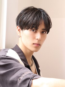 ネイビー(NAVY) ナチュラルコンマバング 刈り上げマッシュ