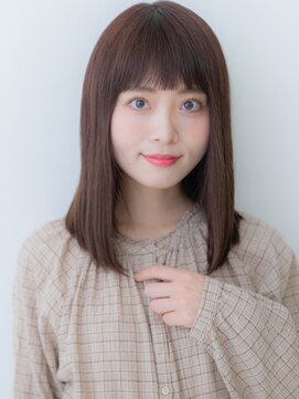 カバーヘア 上尾西口店(COVER HAIR) ぱっつん前髪ミルクティーベージュ艶感ストレートX上尾20代30代