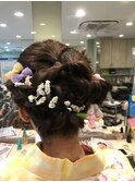 編み込みゆるふわ生花ヘアアレンジ