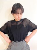 黒髪ショート/前髪パーマ/耳掛けショート