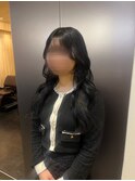 韓国風/ゆるウェーブ/艶ブラックロング/最新カラー/フェミニン
