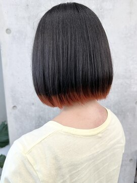 モリオ(morio) -裾カラー重めボブ大人ボブオレンジベージュ切りっぱなしボブ1