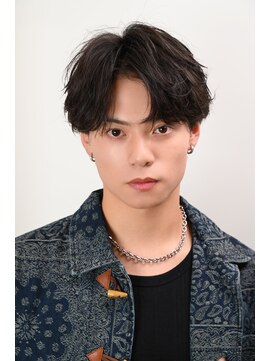 ネイビー(NAVY) フェザーパーマ マッシュウルフ