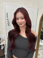 ナツエクステンション 梅田(natsuu extension)&nbsp;こっくりボルドー×韓国風ゆる巻ロング