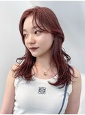 ロング顔周りレイヤーチェリーブラウン美髪_ba529151