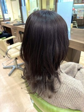 アウラ(AURA) 盛岡駅オリーブベージュカラーブリーチなしダブルカラーレイヤー