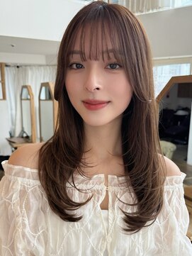 バイオレット 表参道店(Violet) くびれミディアムレイヤーカットナチュラルブラウン顔周りTK53