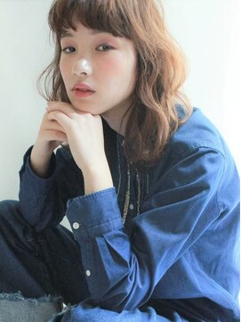 リノア 鵠沼海岸(LINOA) オン眉くせ毛風パーマアッシュブラウンふわミディ