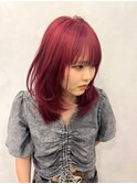 ウルフカット／似合わせカット／チェリーレッド／ロングウルフ
