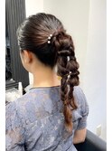 韓国ヘアアレンジロングポニー玉ねぎヘア