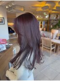 ナチュラル暖色カラーチェリーブラウンレイヤーカット