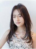 大人かわいい前髪セシルカットココアブラウンフリンジウェーブ