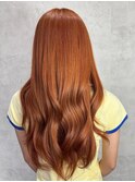 アプリコットオレンジくびれヘアハイライトカラー熊本