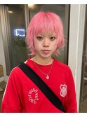 シャギーウルフレイヤーカットハイトーンネオンピンク