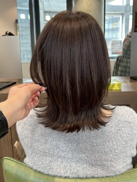 アウラ(AURA) 盛岡駅オリーブベージュカラーブリーチなしダブルカラーレイヤー