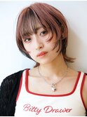 アンブレラカラー マッシュウルフ ピンクベージュ ブリーチ