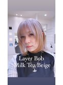 レイヤーボブ　ミルクティーベージュ
