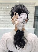 振袖ヘア袴ヘア暗髪アレンジリボンアレンジ丸顔面長K20241102