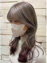 アバシュ A V A S H&nbsp;裾カラー/エンドカラー/グレージュ×ピンクレッド