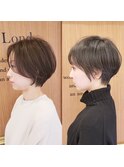 大人可愛い20代30代40代黒髪前下がりショートボブ丸みショート◎