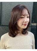 顔周りレイヤーカット/前髪カット/ココアベージュ小顔ミディアム