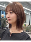 大人ボブ銀座レイヤーカット有楽町ミディアムボブベージュ