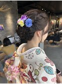 成人式ヘア×編み込みシニオン
