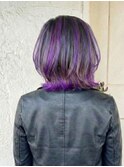 紫ハイライト×暗髪で上品なおしゃれ感