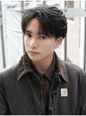 シャドウパーマコンマヘアナチュラルセンターパートツーブロック