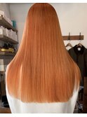 オレンジベージュダブルカラーケアブリーチインナーカラーボブ