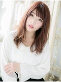 mod's姪浜/斜めバングチェリーレッド抜け感フェミニンロングi