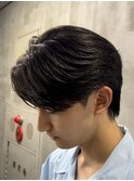 アッシュブラックメンズハイライトウルフマッシュパーマ