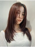 イメチェン/ブラウンレッド/ハイレイヤー/暖色前髪/ブリーチなし