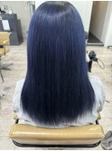 ネイビーブルーネビージュ黒髪ケアブリーチ小顔ワンレン所沢韓国