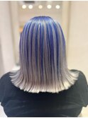 【末安】ミディアム バレイヤージュ「ブルー」x 「シルバー」