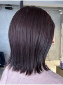 レディース切りっぱなしボブ外ハネラベンダーブラウン