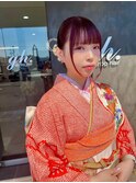 振袖　ヘアセット　カシスカラー　着付け　ガルボヘアー
