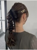 結婚式ヘア二次会ヘア編みおろしカチモリシニヨン岡山ヘアセット