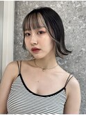 フェイスフレーミングインナーカラーボブベージュ黒髪30代20代