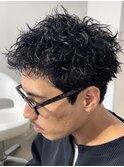 メンズツイストスパイラルパーマツーブロックピンパーマ