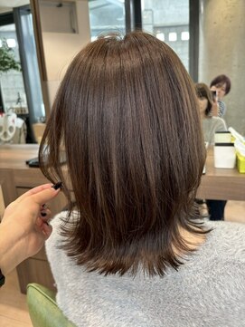 アウラ(AURA) 盛岡駅オリーブベージュカラーブリーチなしダブルカラーレイヤー