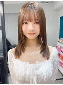 韓国ヘア レイヤーカット 小顔 ココアベージュ 黒髪"