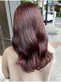 透明感ピンクブラウン小顔レイヤーセミロングくびれヘア