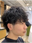 スパイラルパーマ アッシュブラック ノンジアミンカラー