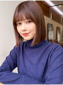 ボブ/切りっぱなし/前髪カット/イメチェン/オリーブベージュ
