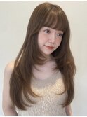 顔周りレイヤーカットベージュジュカラーくびれレイヤーカット